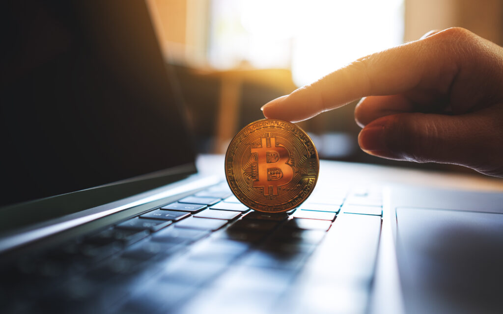 People holding and showing bitcoin on laptop computer - Trade Info bubliny, investorov, bublina