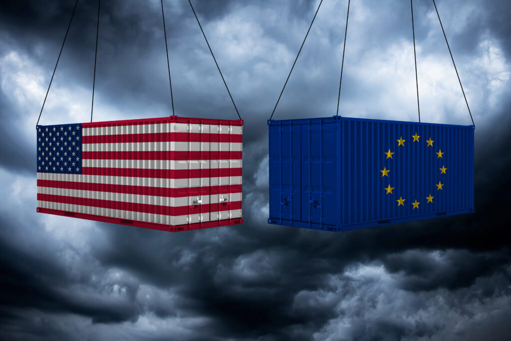 EU Tariffs and European Union tariff trade war with the United States as a Europe USA economic dispute and American financial disagreement over import and exports - Trade Info EÚ vs USA