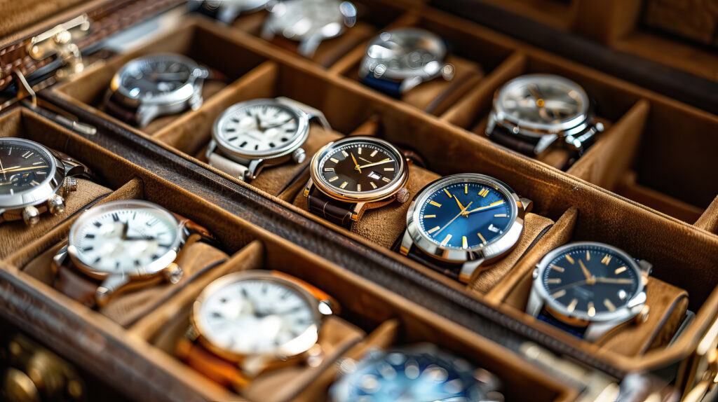 Mens Classic Watches in Display Case at Watch Shop - Trade Info Investičné hodinky