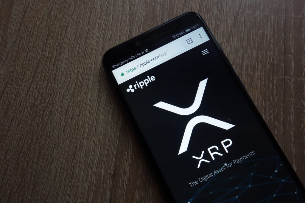 KONSKIE POLAND - JUNE 30 2018 Ripple XRP cryptocurrency website displayed on Huawei Y6 2018 smartphone - Trade Info Western Union, digitálne prevody, krypptomeny, kryptomen